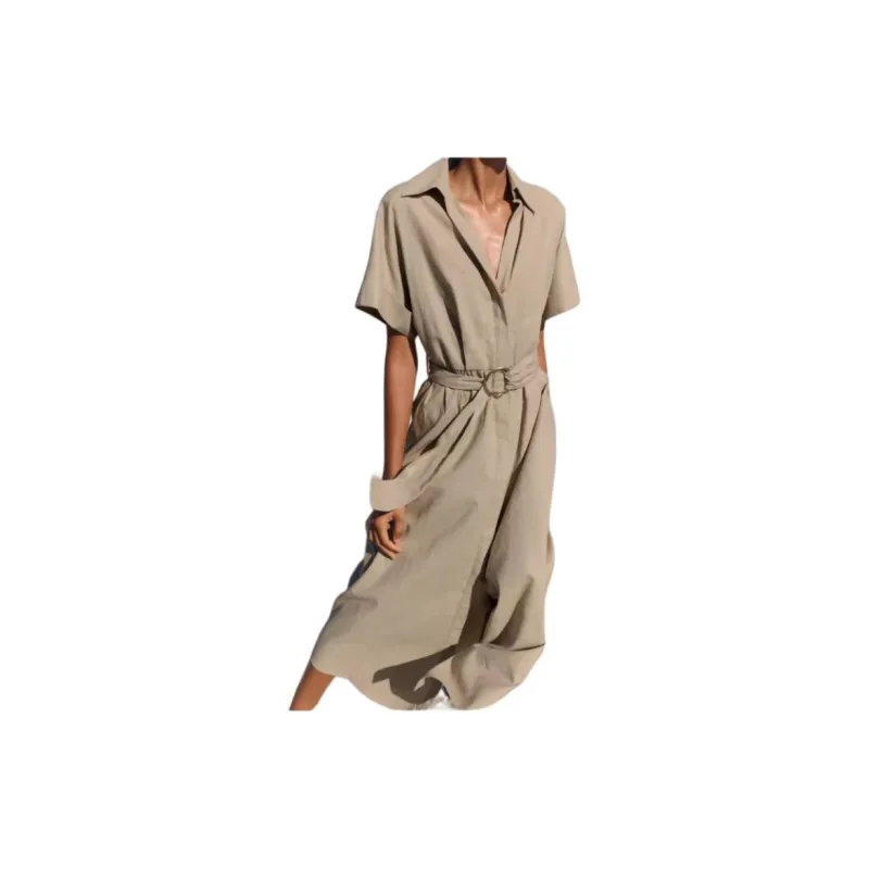 ZARA Short Sleeved Dresses Women's Light Beige-2