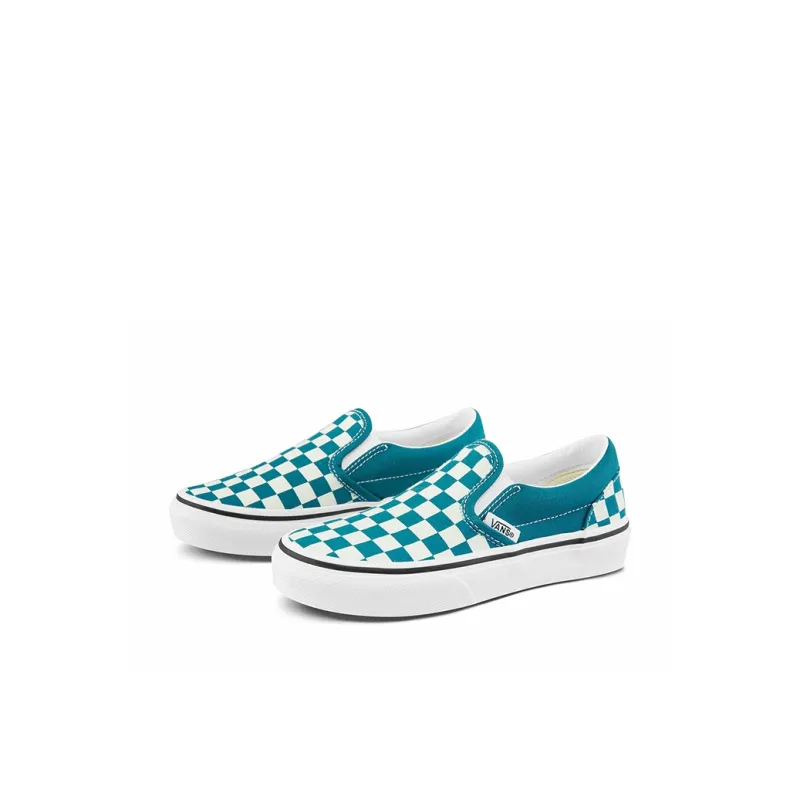 Vans Low Top Kids' Skateboarding Shoes White Green Checkerboard Children Aged 3 7 Years Old-1