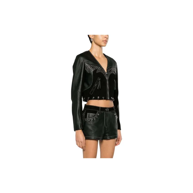 PINKO Eyelet detailed Leather Jacket-3