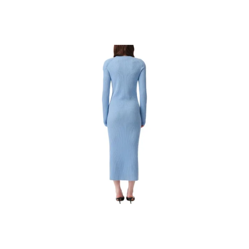 IRO Cashmere Ribbed Maxi Dress Long-Sleeved Dresses Women's Blue-2