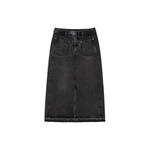 PEACEBIRD Denim Long Skirts Women's Black Gray