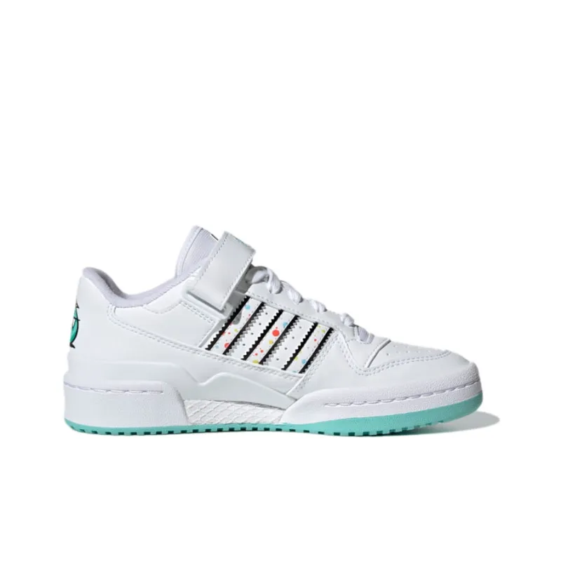 Adidas Originals FORUM Low J Abrasion Resistant Low Top Kids' Skateboarding Shoes White Black Blue Teenagers-1
