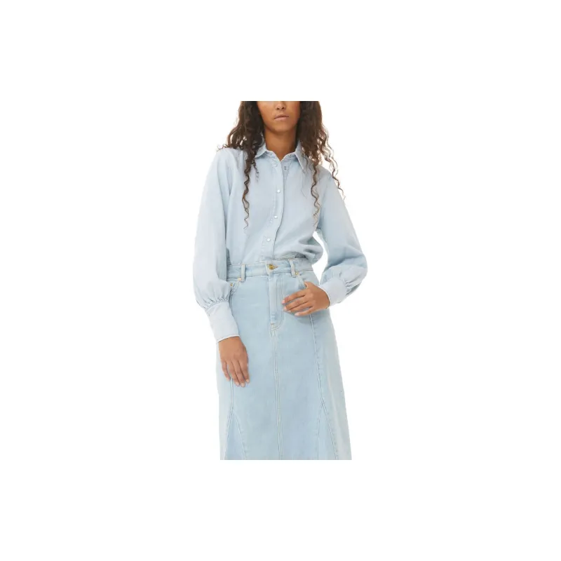 GANNI Denim Shirt With Logo-7