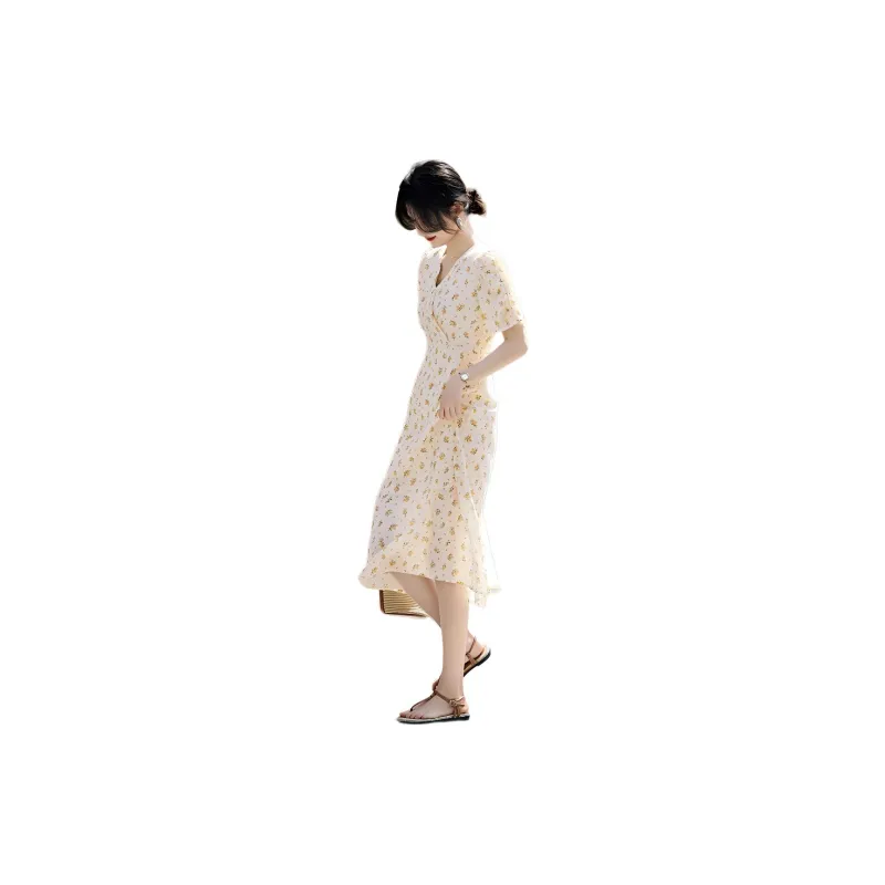 XWI Short Sleeved Dress Women's Ecru With Print-2