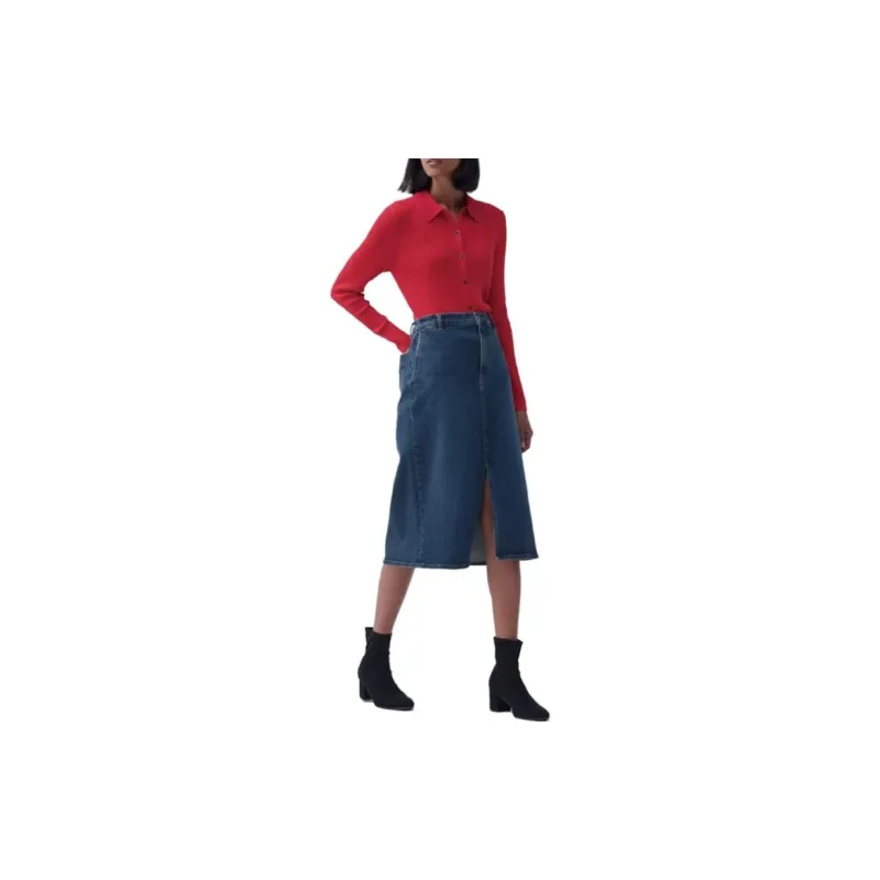 UNIQLO Denim Long Skirts Women's Dark Blue-1