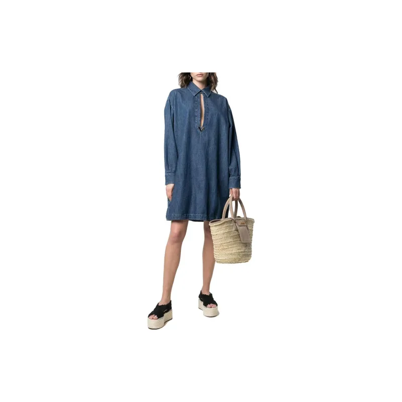 Valentino Denim Long Skirts Women's Blue-1