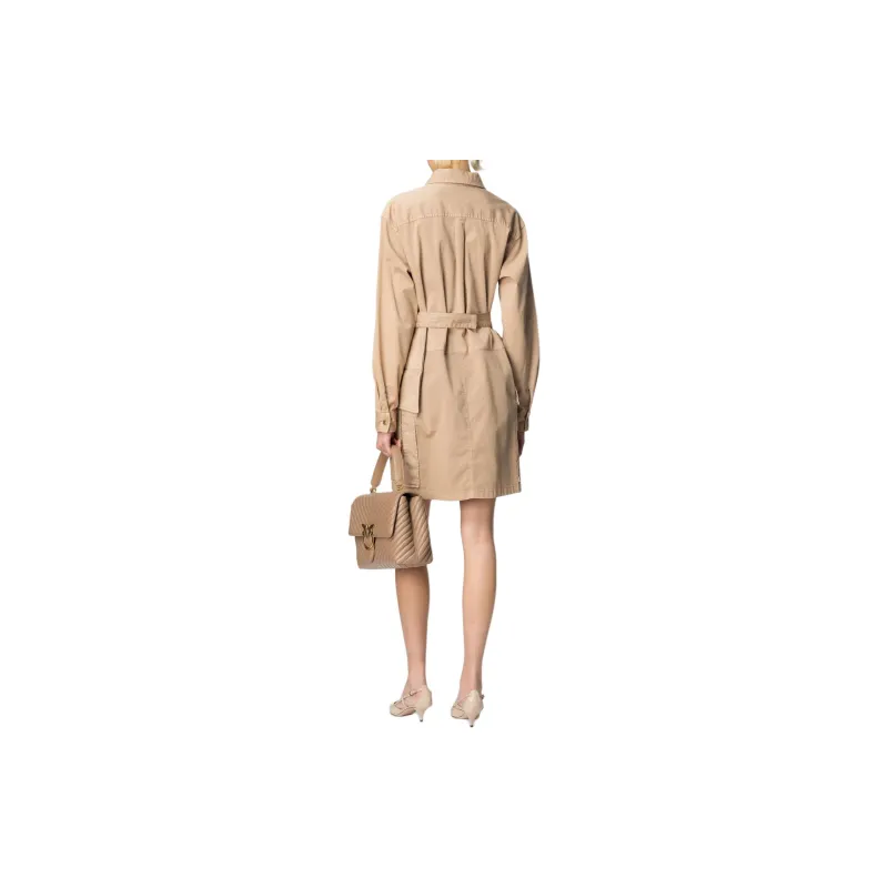 PINKO Old Wash Utility Dress Long Sleeved Dress Women's Beige-3