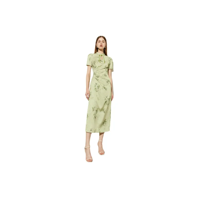 DPLAY Short Sleeved Dress Women's Bamboo Sways With Clear Shadows-1