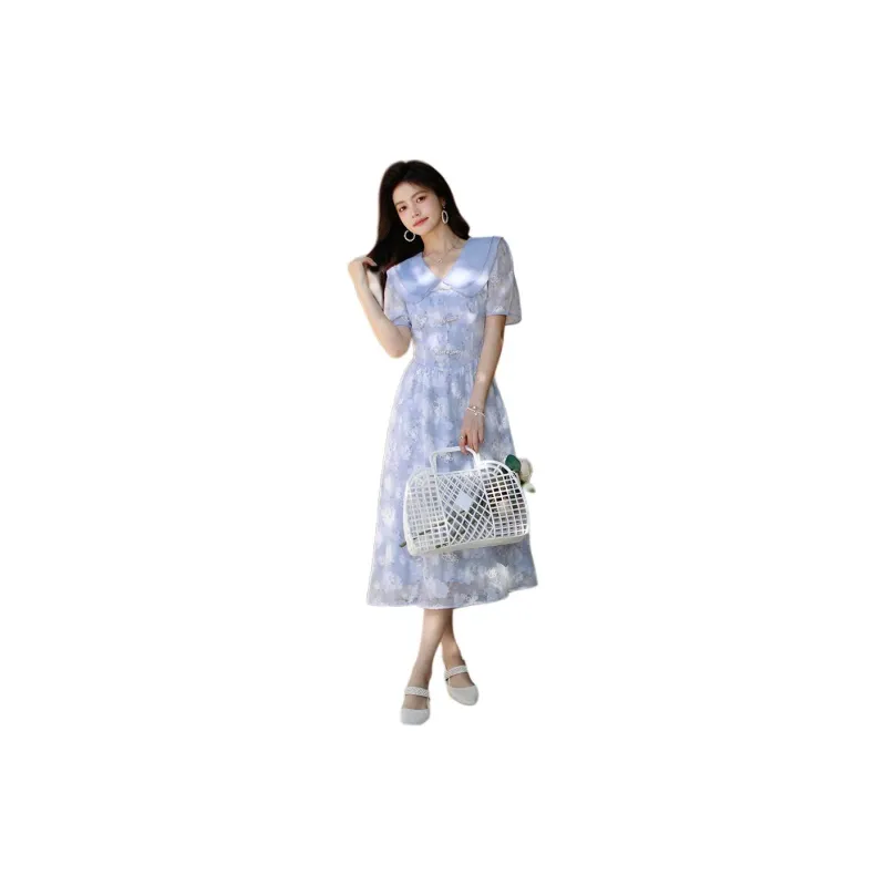 ETSE Short Sleeved Dresses Women's Blue-1