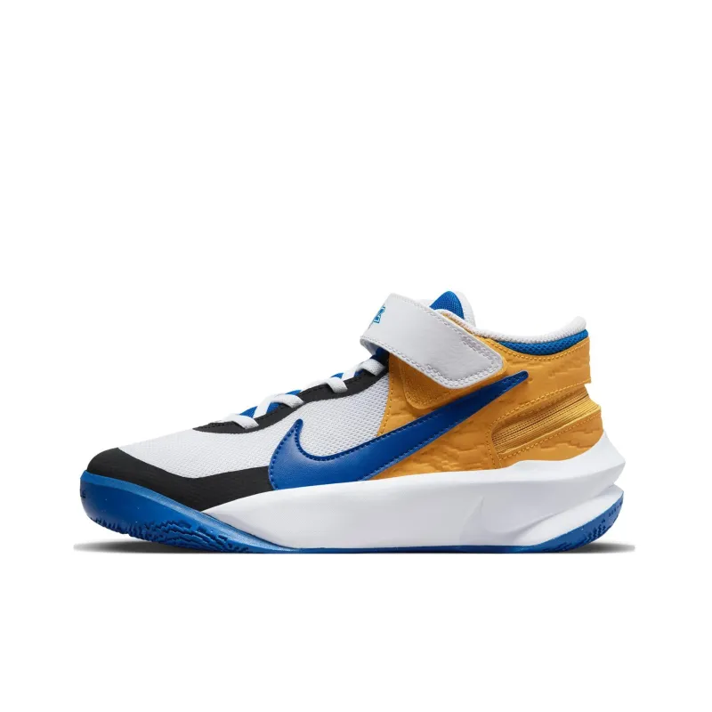 Nike Team Hustle D 10 Flyease Breathable Support Mid Top Children's Basketball Shoes White Blue Unisex-0
