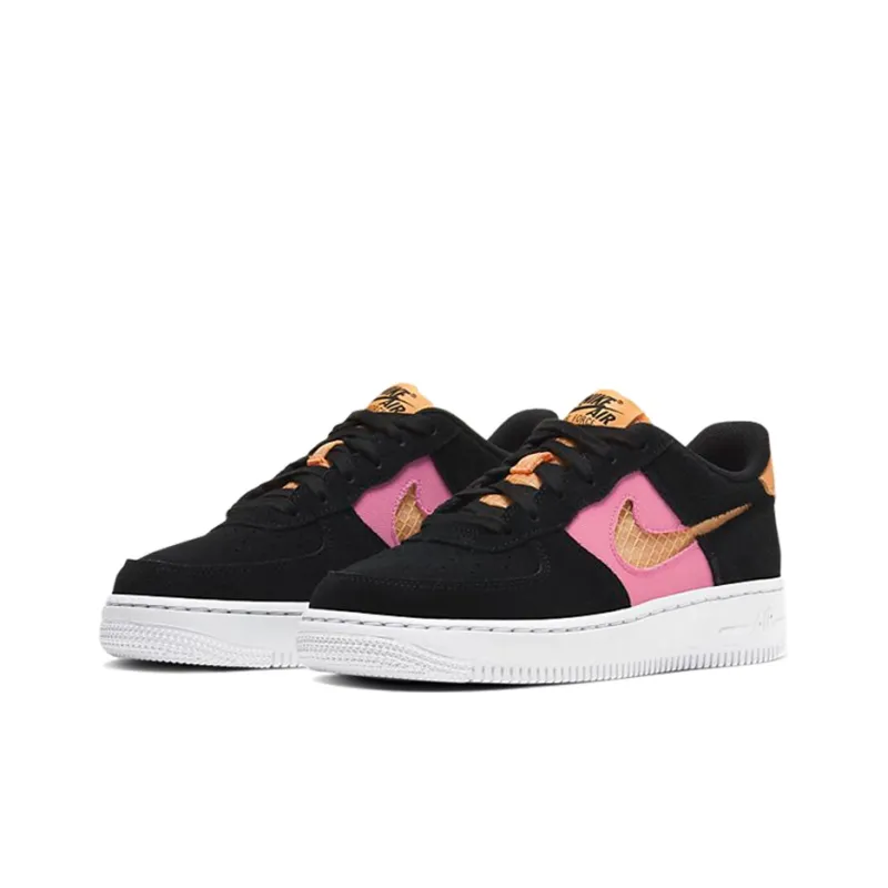Nike Air Force 1 Low Top Kids' Skateboarding Shoes Black Pink Teenagers-2