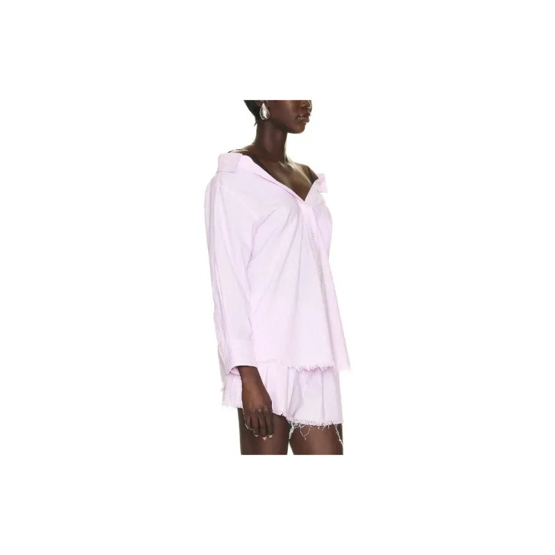 T By Alexander Wang Off Shoulder Boyfriend Charm Bra Strap Shirt Light Pink/White-2