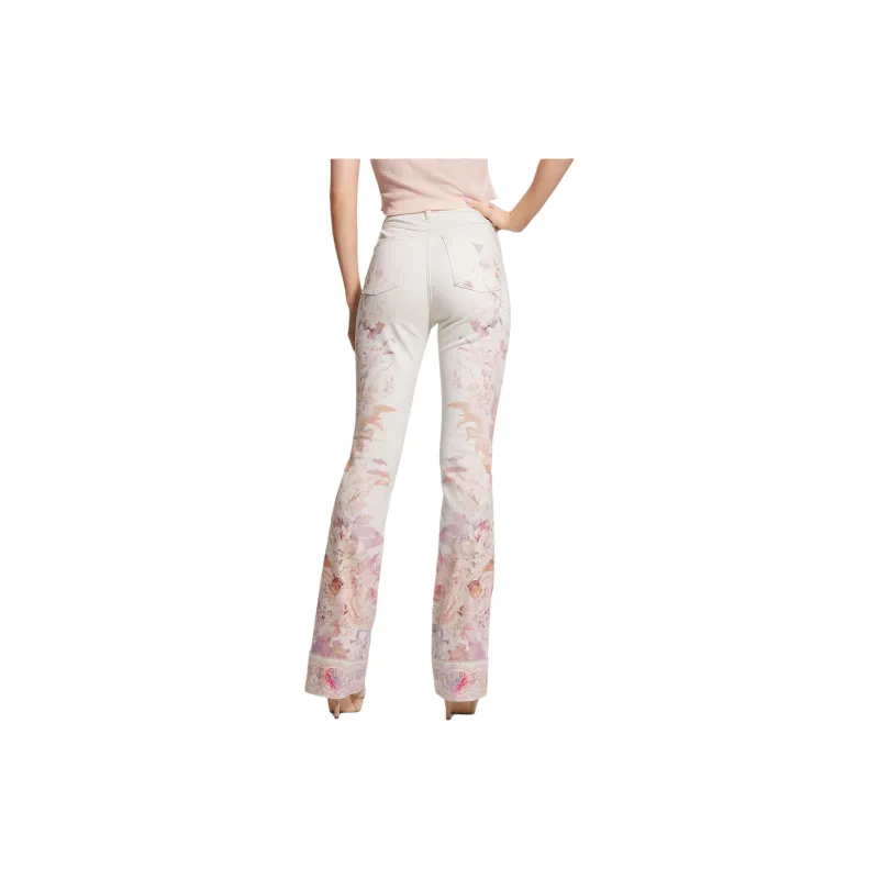 GUESS Eco Pop '70s Floral Print Flare Jeans Jeans Women's White-3