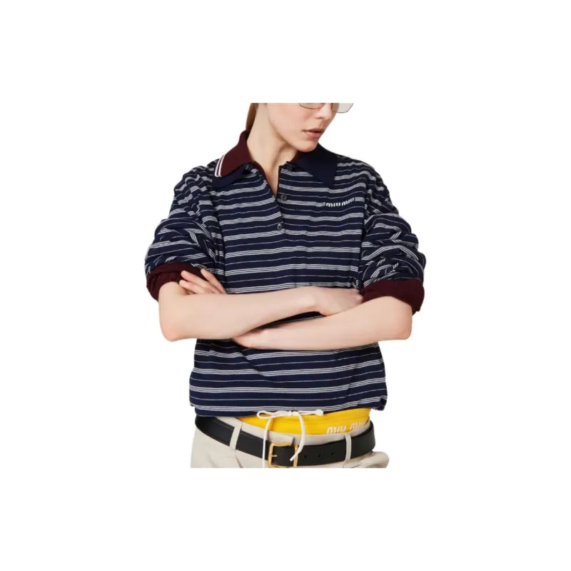 MIU MIU Logo print Striped Polo Top-3