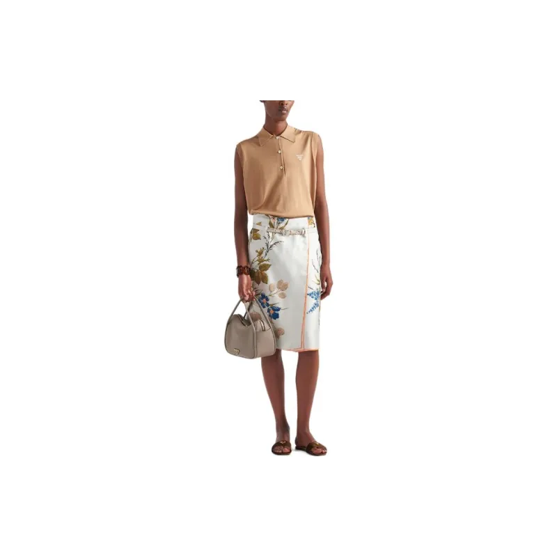 PRADA Floral Printed Belted Skirt-1