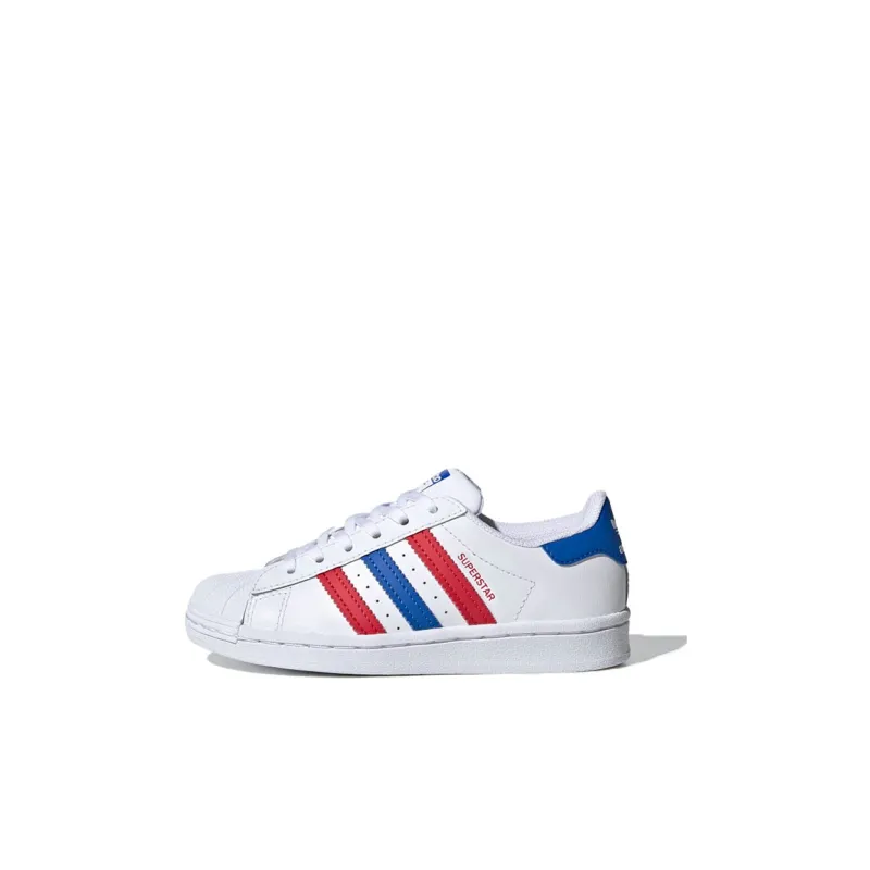 Adidas Originals SUPERSTAR Low Top Skateboard Shoes White Blue Red Children Aged 3 7 Years Old-0