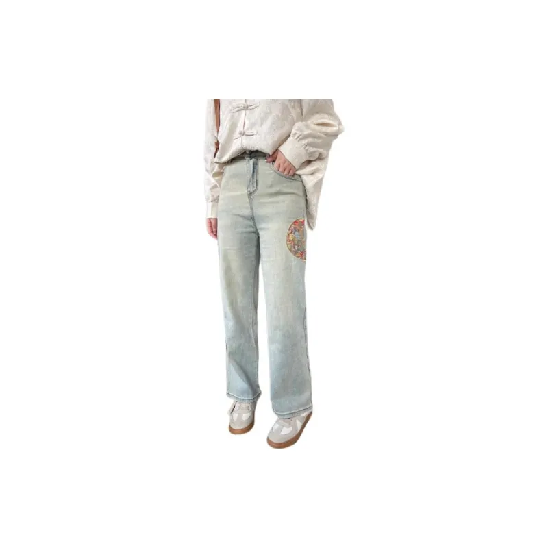 DAMABAIFENBAI Embroidered New Chinese Style Jeans Women's-1