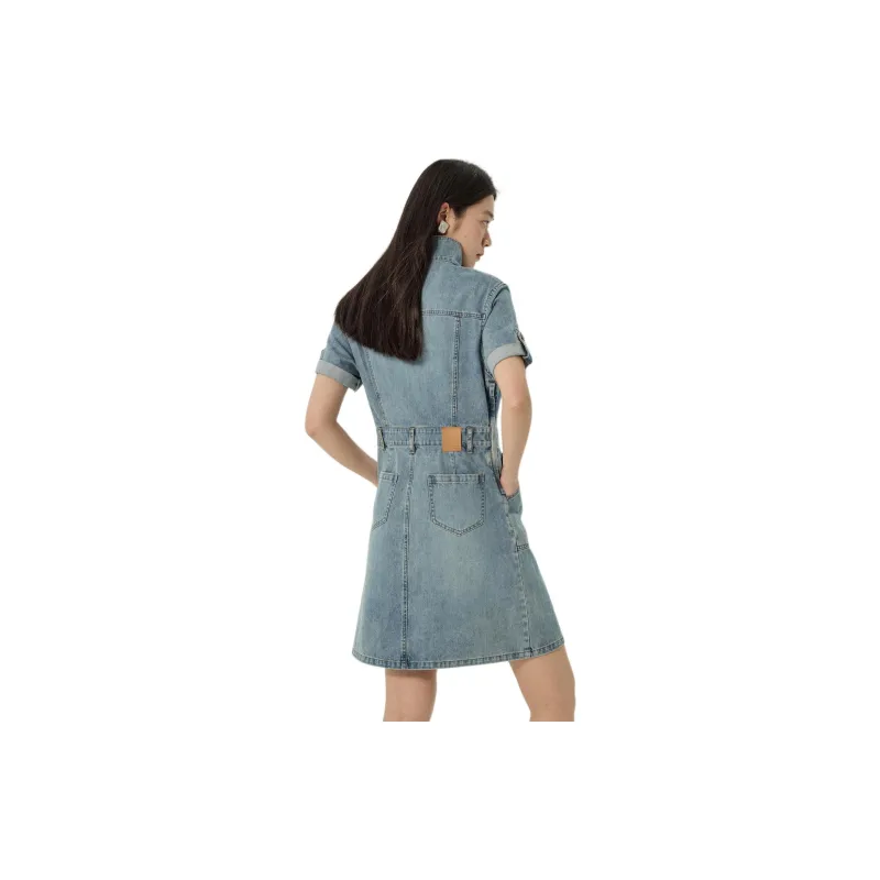 Omont Short Sleeved Dress Women's Washed Blue-4