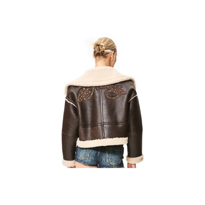 Ed Hardy Leather Jacket Women's Camel-2
