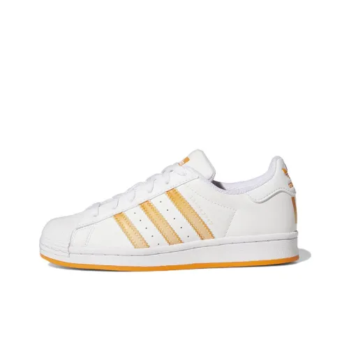 Adidas Originals Superstar Series J Wear Resistant Low Top Kids' Skateboarding Shoes White Orange Teenagers
