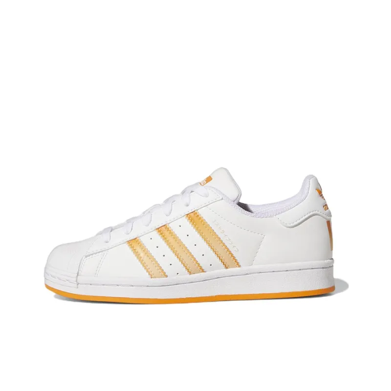 Adidas Originals Superstar Series J Wear Resistant Low Top Kids' Skateboarding Shoes White Orange Teenagers-0