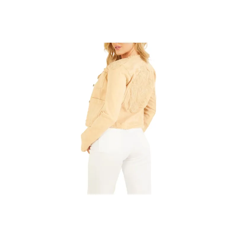 GUESS Eco Layla Denim Jacket Jackets Coats Women's Beige-3