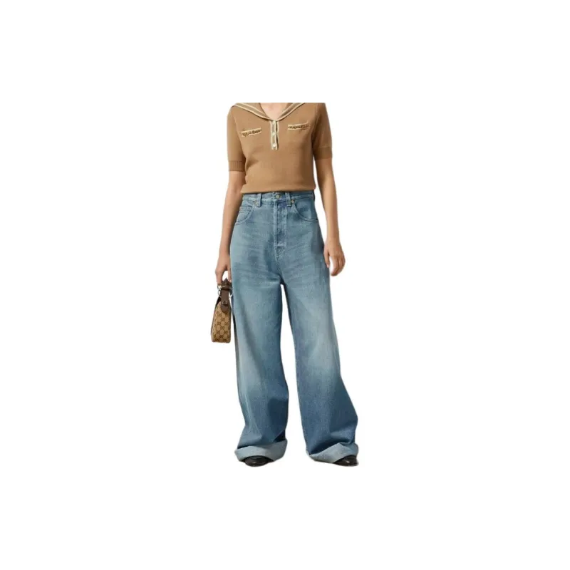 GUCCI Horsebit Raw Cut Hem Wide Leg Jeans-2
