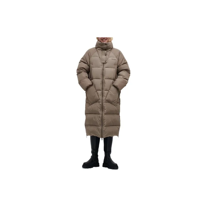 GANNI Solid Color Other Other Fitted Moderate Long Puffer Jacket Women's Amber-1