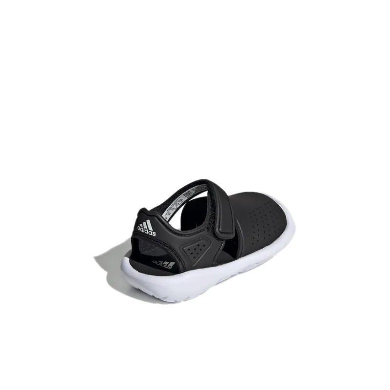 Adidas Fortaswim Stripes I Slip-Resistant Anti-Kick Wear-Resistant Low-Top Toddler Shoes Black White Infant And Toddler-3