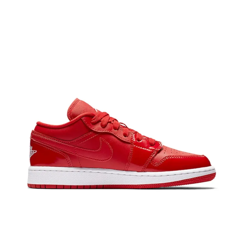Jordan Air Jordan 1 Wear Resistant Low Top Children's Basketball Shoes University Red White Teenagers-1