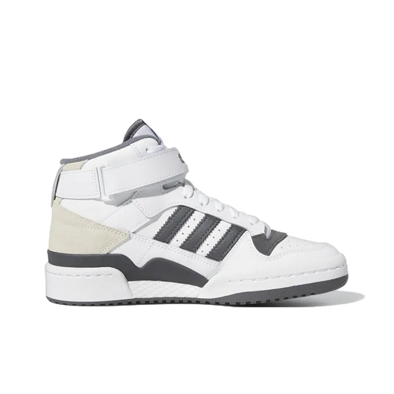Adidas Originals FORUM Mid J Anti Slip Wear Resistant Mid Top Kids' Skateboarding Shoes White Gray Teenagers-2