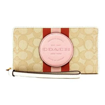 COACH Dempsey Leather Wallet Small Size Women's Beige, Yellow & Pink