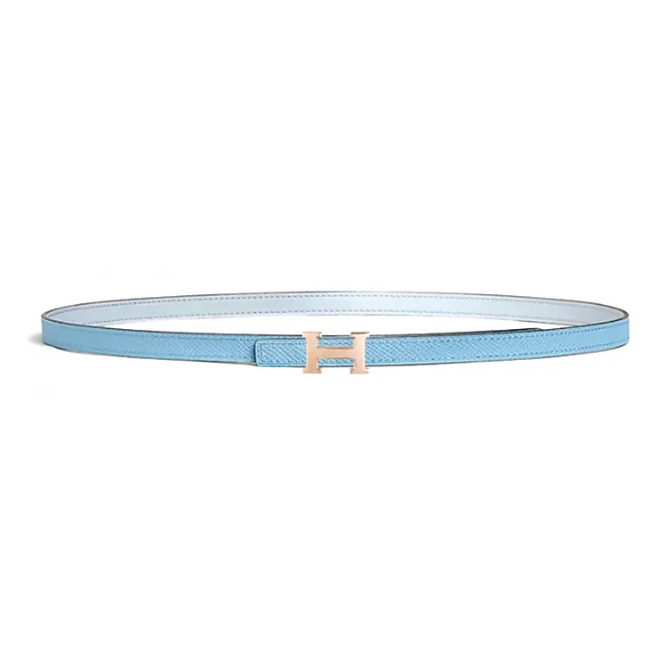 HERMES Calfskin Palladium-Plated Leather Belts Women's Blue/Light Blue Width 1.3CM-1