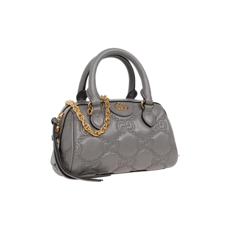 GUCCI GG Matelassé Leather Controller Boston Bag Shoulder Bags Handbags Mini Women's Earth Gray-2