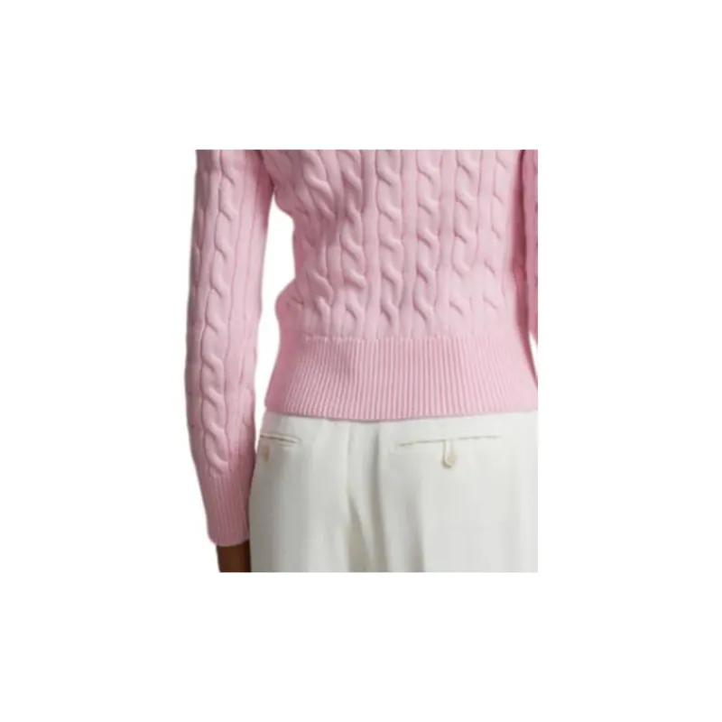 Polo Ralph Lauren Cable Knit Cotton Crewneck Cardigan Knitwear Women's Pink-5