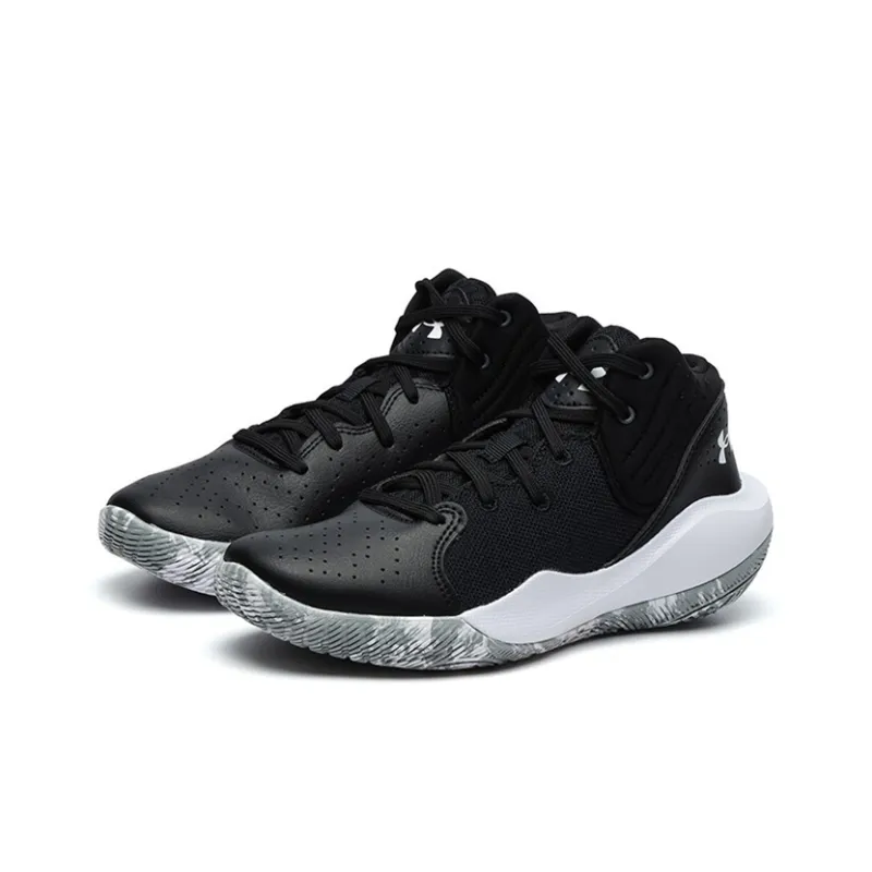 Under Armour Jet '21 Anti Slip Wear Resistant Mid Top Children's Basketball Shoes Black Teenagers-1