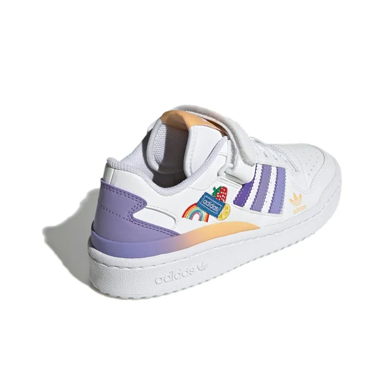Adidas Originals FORUM Low J Support Abrasion Resistant Low Top Skateboard Shoes White Purple Teenagers-3