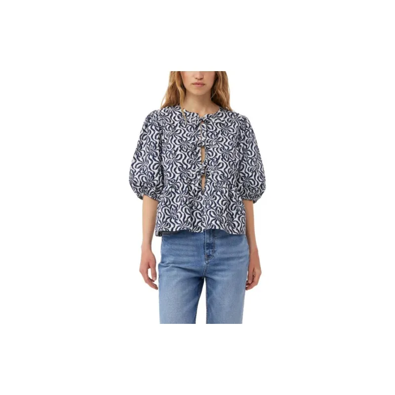 GANNI Printed Cotton Peplum Blouse Shirt Women's White Egret-4