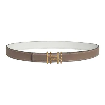 HERMES Metal, Gold Plated, Calfskin Leather Belts Women's Brown Width 2.4CM