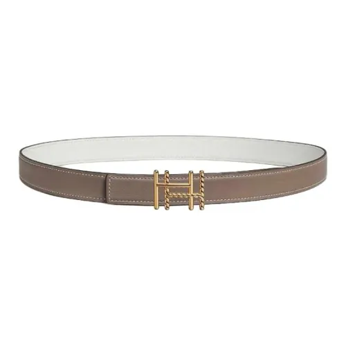 HERMES Metal, Gold Plated, Calfskin Leather Belts Women's Brown Width 2.4CM