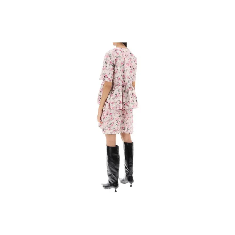 GANNI V-Neck Floral-Printed Ruffled Dress-2