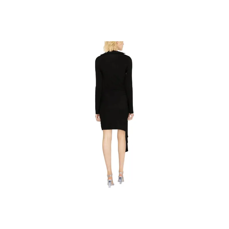 OFF WHITE Asymmetric Ruched Long Sleeved Mini Dress-2