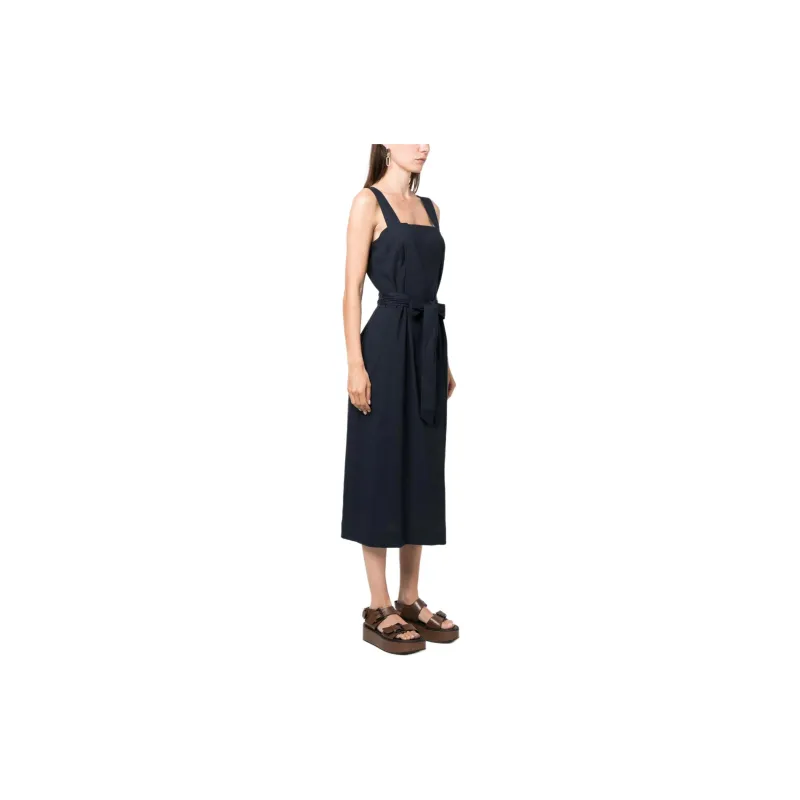 VINCE Belted Square neck Midi Dress-3