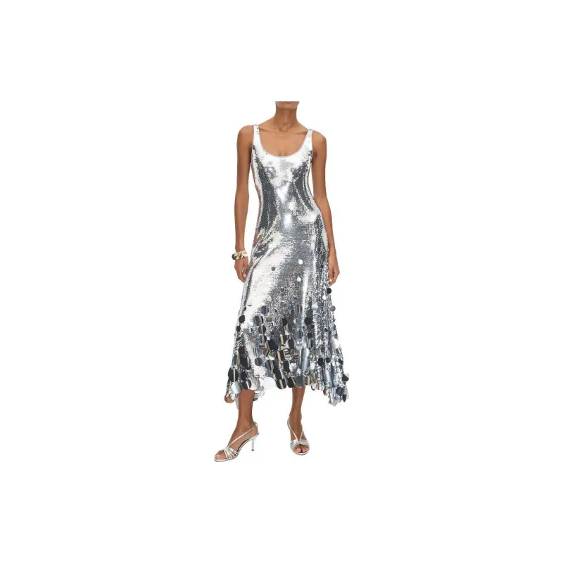 Rabanne H&M Sequined Flared Skirt Dress Silver-1