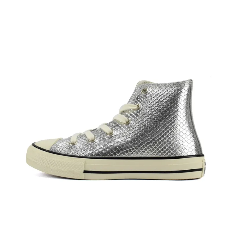 Converse Chuck Taylor All Star Anti-Slip Wear-Resistant High-Top Kids Canvas Shoes Silver Teenagers-0