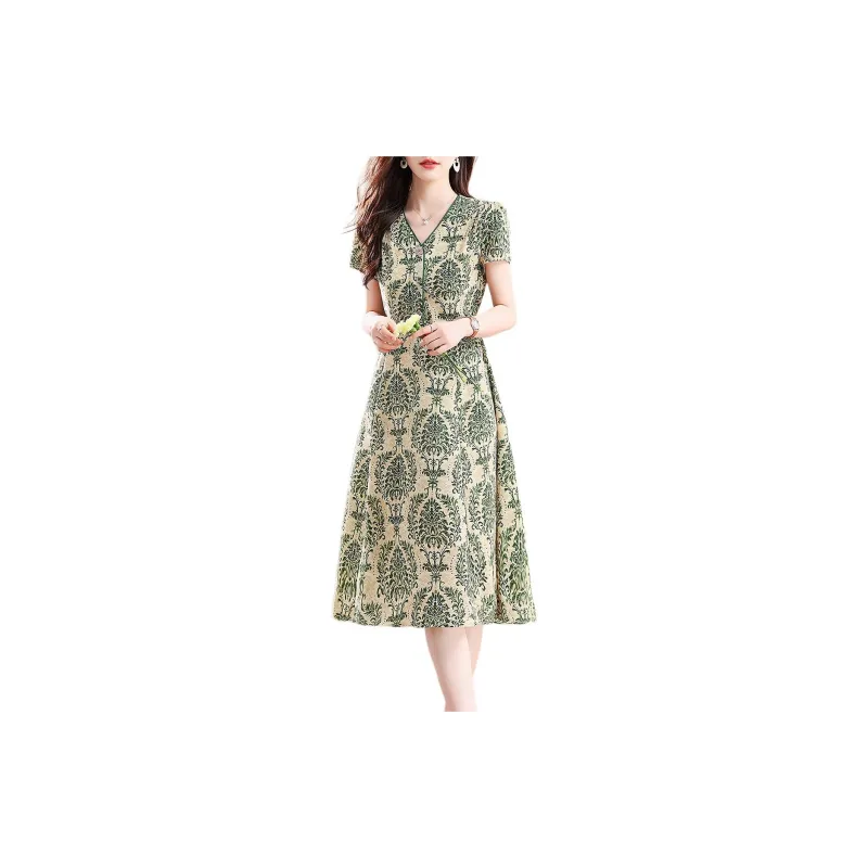 ETSE Short-Sleeved Dresses Women's Green Includes Belt-3