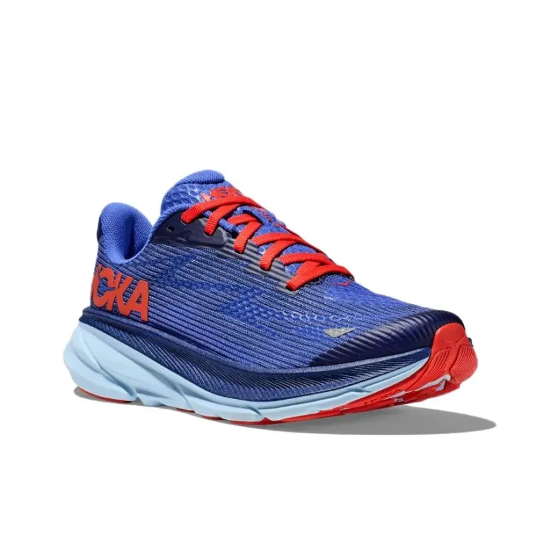 HOKA ONE ONE Clifton 9 Cushioned Wear Resistant Lightweight Low Top Kids' Running Shoes Eye Catching Blue Teenagers-1