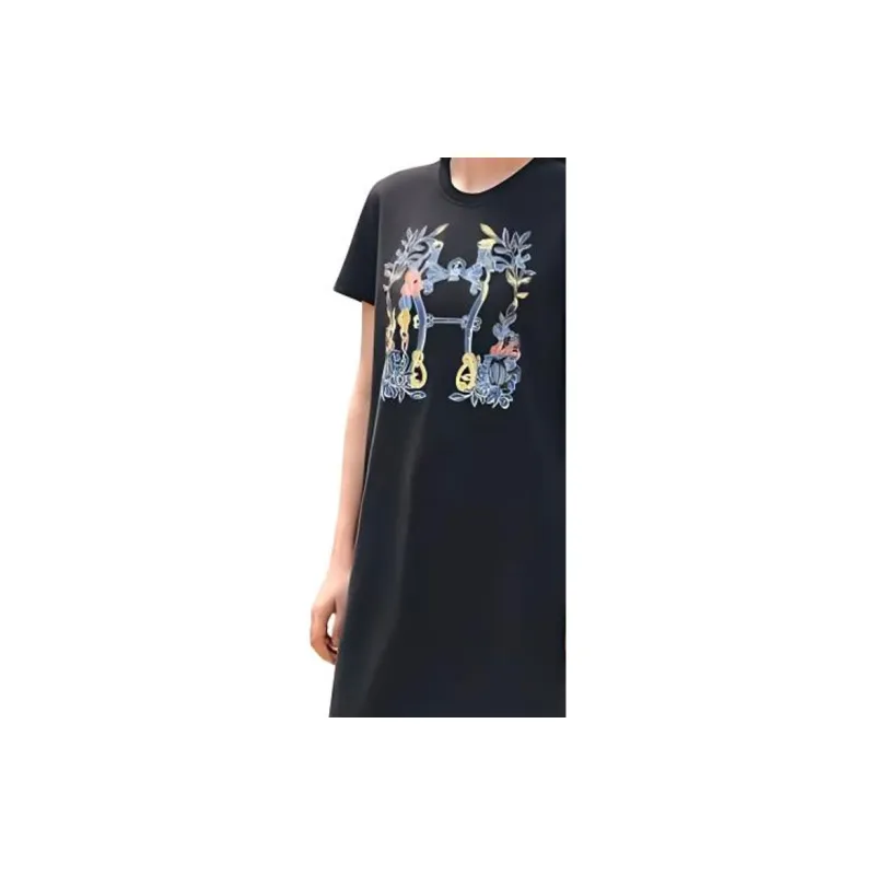 HERMES Short Sleeved Dresses Women's Black-4