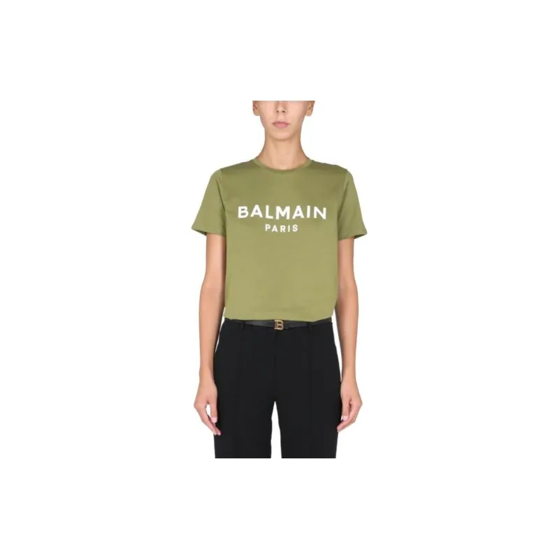 BALMAIN Printed T Shirt 'Khaki Fonce/Noir'-1