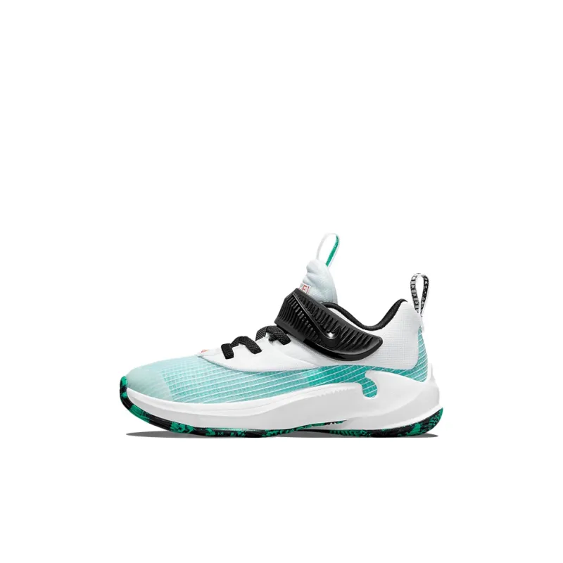 Nike Freak 3 Letter Bro Low Top Performance Basketball Shoes White Emerald Green Children Aged 3 7 Years Old-0